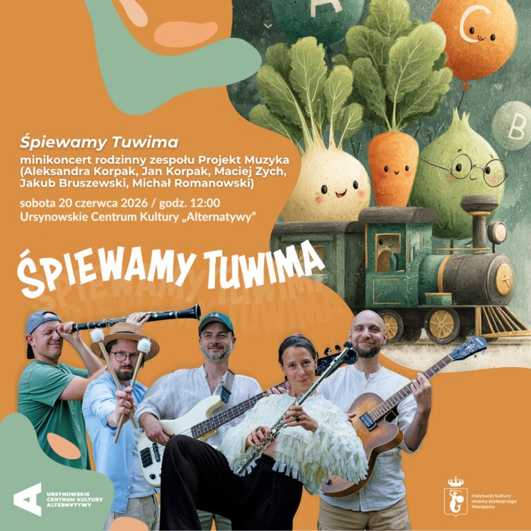 Okładka „Śpiewamy Tuwima” minikoncert rodzinny zespołu Projekt Muzyka (Aleksandra Korpak, Jan Korpak, Maciej Zych, Jakub Bruszewski, Michał Romanowski)